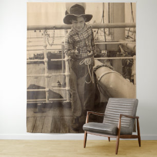 1935 cowboy op een schip wandkleed