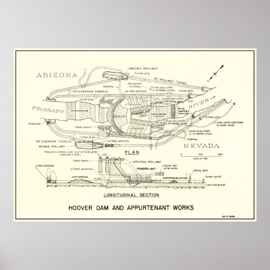 1935 DAM-PLAN EN -SECTIE POSTER (Voorkant)