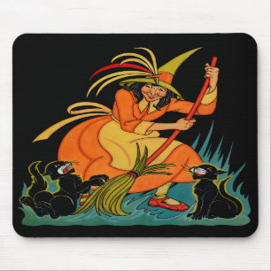 1935 Halloween Witch met Katten Mousepad Muismat