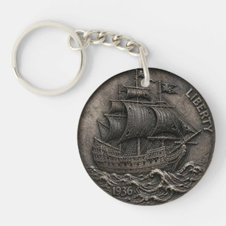 1936 Antieke Piratenschip Hobo Nickel Munt Sleutelhanger