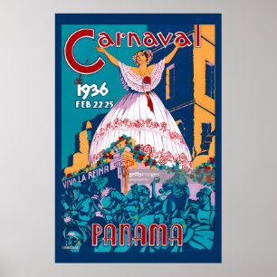 1936 Carnaval! Panama Leve de Koningin Vintage Sti Poster