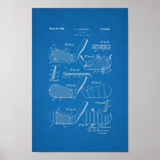 1936  Golf Club Patent Blueprint Art Print (Voorkant)