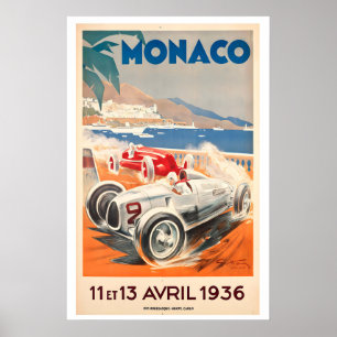 1936 Monaco Grand Prix Oude Racing Poster