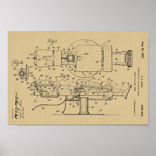 1937  Chiropractic Table Patent Art-afdrukken Poster (Voorkant)