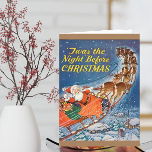 1938 Santa Claus Sleigh Reindeer Flying Feestdagen Kaart