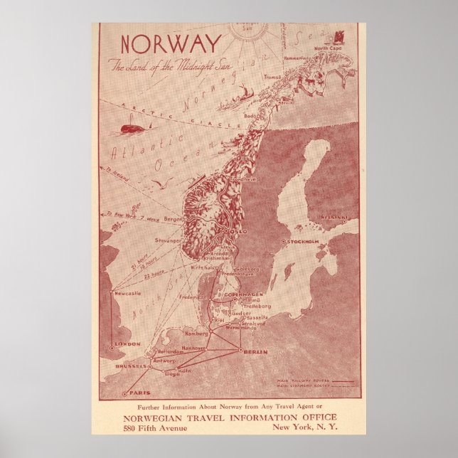 1939 Noorwegen Noors Kantoor reisinformatie NY Poster (Voorkant)
