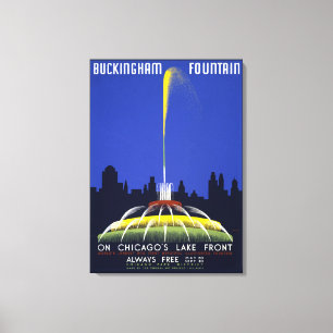 1939 Poster, Chicago's Buckingham Fountain Canvas Afdruk