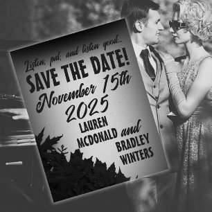 1940 Film Noir Wedding Save-the-Date Briefkaart