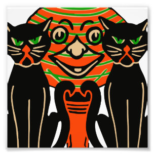 1940 Halloween zwarte kat Foto Afdruk