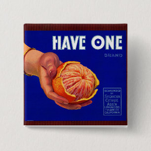 1940 heeft één oranje krattenlabel vierkante button 5,1 cm