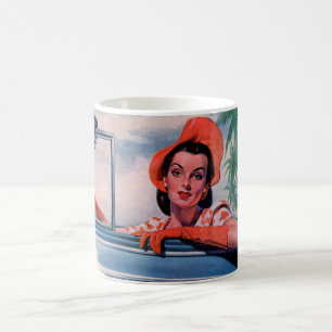 1940 mooie vrouw in de auto koffiemok