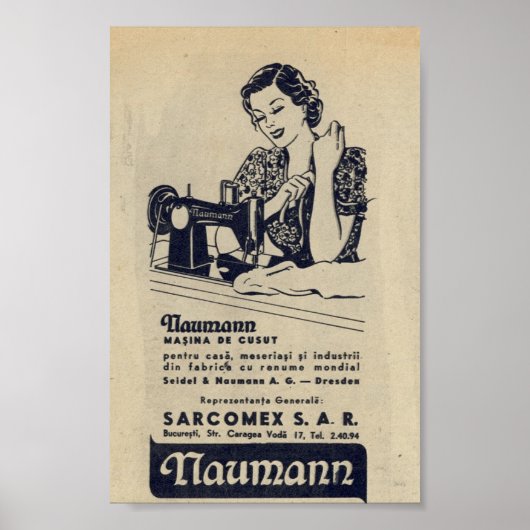  1940 naaimachine, roemeens, NAUMANN Poster (Voorkant)