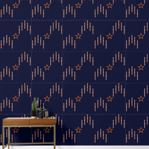 1940 Patriottische Art Deco - Rood Ivoor op Navy B Behang