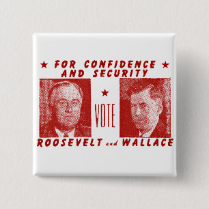 1940 Stemming Roosevelt + Wallace, rood Vierkante Button 5,1 Cm