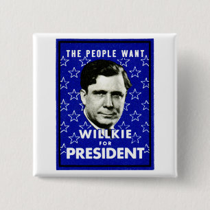 1940 WIllkie voor President Vierkante Button 5,1 Cm