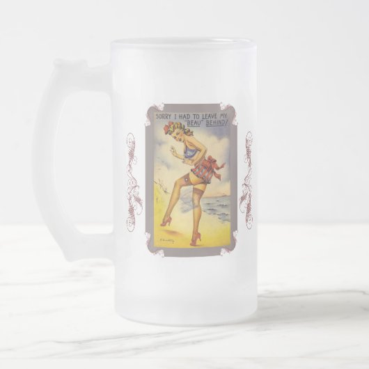1940s Bathing Beauty Funny Frosted Beer Mok (Links)
