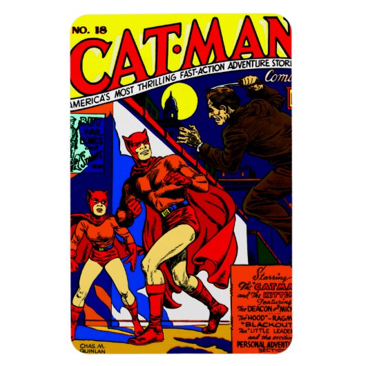 1940's Cat-Man Comics Magneet (Verticaal)