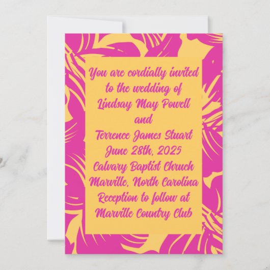 1940's Exotische Magenta Bruiloft Kaart (Voorkant)