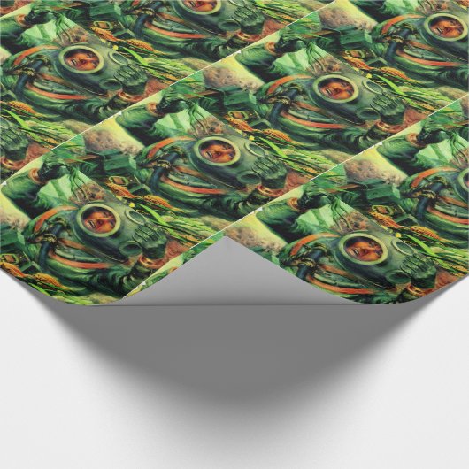 1940s illustratie onderzeese duiker in duikhelm cadeaupapier (Hoek)