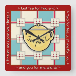 1940s Keukenpatroon w / gele theepot Vierkante Klok