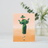 1940s Rope Print Green Dress Mode Art Briefkaart (Staand voorkant)