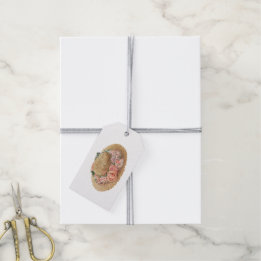1940s stro Pet met bloemen Cadeaulabel