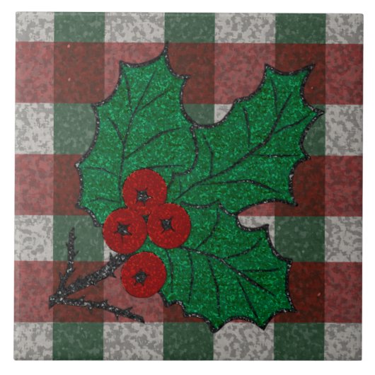 1940s Xmas Gingham 6 "x 6" Tegeltje (Voorkant)