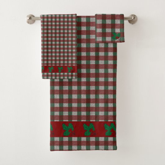 1940s Xmas Gingham Bad Handdoek (Insitu)