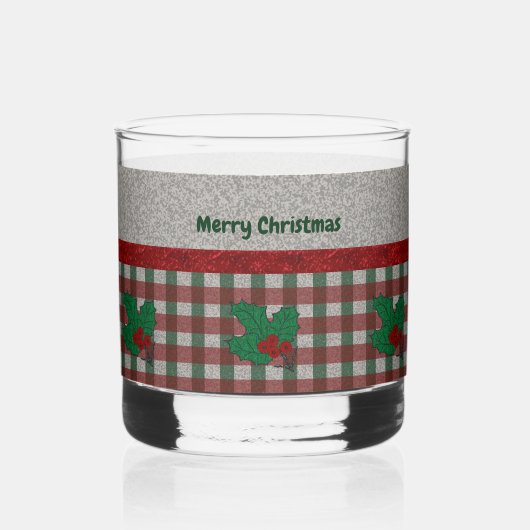 1940s Xmas Gingham - Gepersonaliseerd Whisky Glas (Voorkant)