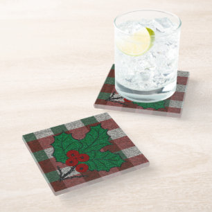 1940s Xmas Gingham Glazen Onderzetter