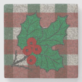 1940s Xmas Gingham Marble Stenen Onderzetter (Voorkant)