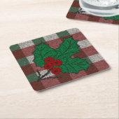 1940s Xmas Gingham Vierkante Kartonnen Onderzetter (Schuin)