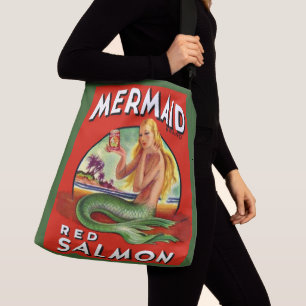 1940s Zeemeermin Zalm kan label afdrukken Crossbody Tas