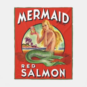 1940s Zeemeermin Zalm kan label afdrukken Fleece Deken