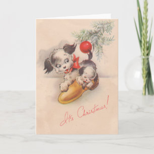 1940s zijn kerstpoppuppel feestdagen kaart