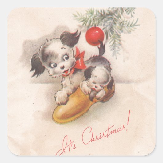 1940s zijn kerstpoppuppel vierkante sticker (Voorkant)