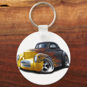 1941 Willys Black-Flames-auto Sleutelhanger (Voorkant)