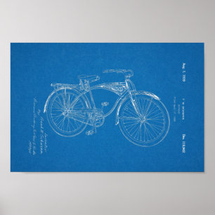 1942  Schwinn Bicycle Patent Blueprint Art Poster