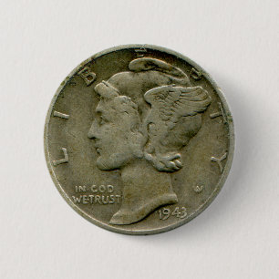 1943 US Mercurius dime versum Ronde Button 5,7 Cm