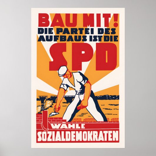1946 German Election Poster SPD Labour Party Wall (Devant)