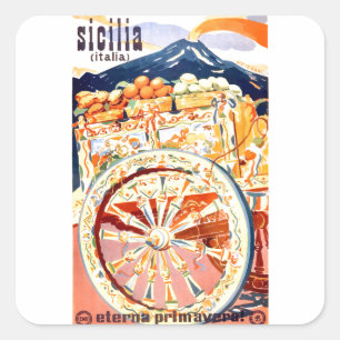 1947 Sicilië - reisposter eternal Spring Vierkante Sticker