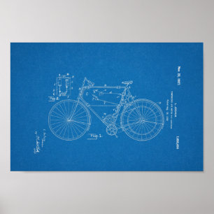 1948  Schwinn Bicycle Patent Blueprint Art Poster