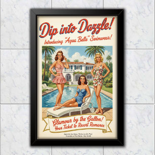 1948 Vintage Aqua Belle Zwemkleding Reclame Poster