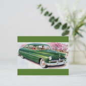 1949 groene kwiksedan briefkaart (Staand voorkant)