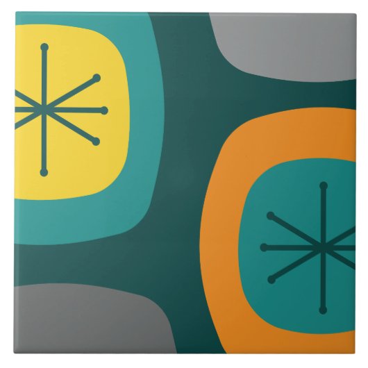 1950 Abstracte kunst Blauwgroen veelkleurig Tegeltje (Voorkant)