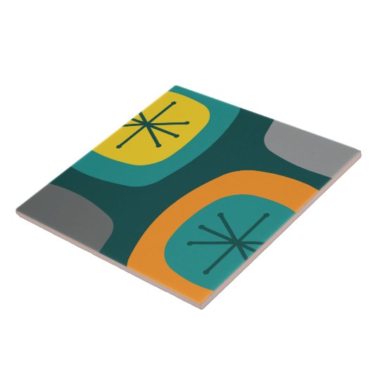 1950 Abstracte kunst Blauwgroen veelkleurig Tegeltje (Zijkant)