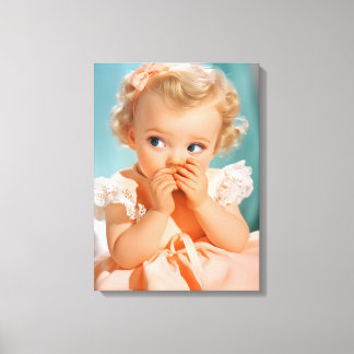 1950 Baby meisje portret Canvas Afdruk