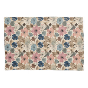 1950 Bloemen in stoffig roze, blauw Kussensloop