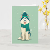 1950 Christmas Husky Kaart (Gele Bloem)