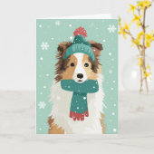 1950 Christmas Sheltie Kaart (Gele Bloem)